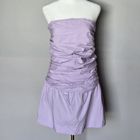 S/W/F Drop Waist Ruched Sleeveless Strapless Torso Lavender Mini Dress - Picture 2 of 9